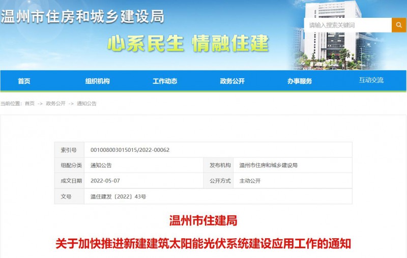 浙江溫州：政府、國企投資建筑光伏占比不低于12%，其他公共建筑不低于10%！