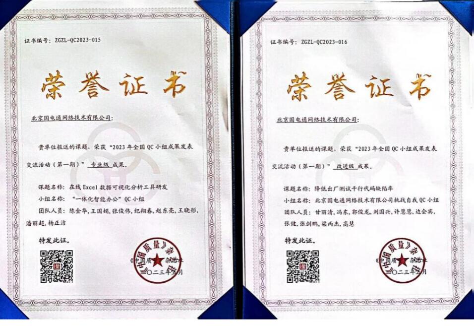國(guó)網(wǎng)信通產(chǎn)業(yè)集團(tuán)國(guó)電通兩項(xiàng)QC成果分獲2023年全國(guó)QC小組成果二、三等獎(jiǎng)