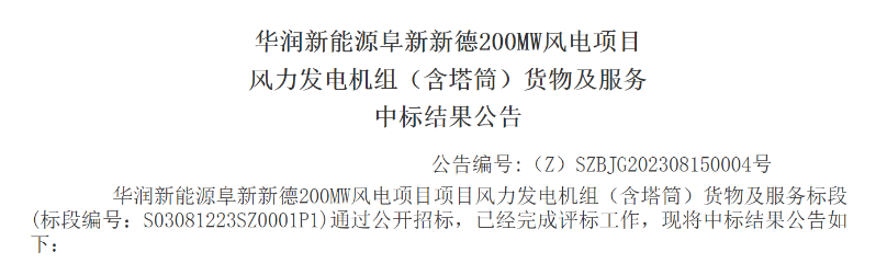 3.5億元！華潤200MW風電項目中標公示