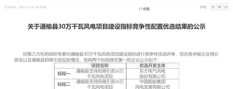 中船風(fēng)電、東方風(fēng)電獲風(fēng)電項(xiàng)目競(jìng)配指標(biāo)